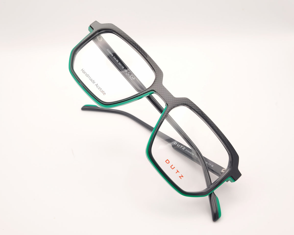 gafa dutz dz2409 rectangular geométrica en gris con detalles en verde