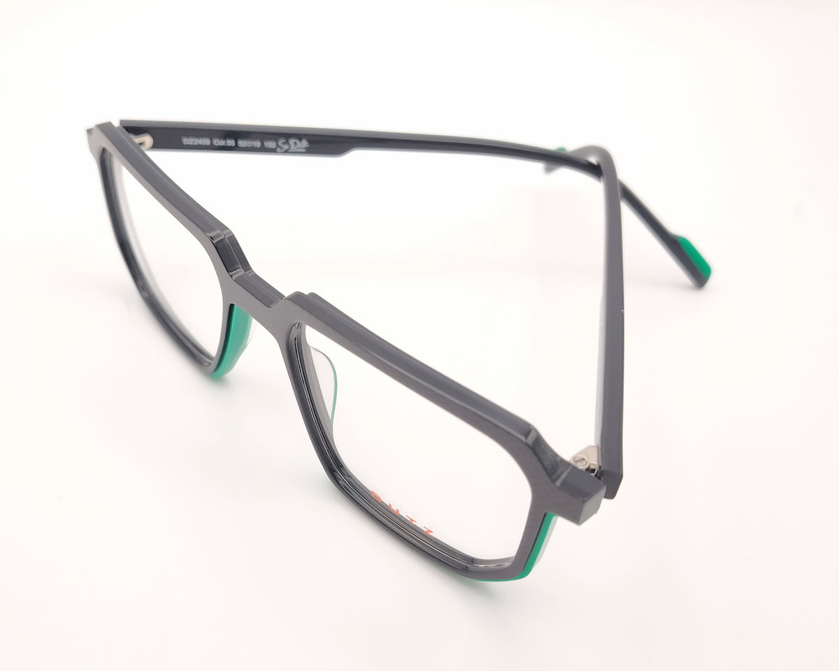 gafa dutz dz2409 rectangular geométrica en gris con detalles en verde