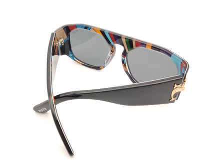 gafas de sol emilio pucci negras con  estampado multicolor en el interior y detalle dorado en las varillas