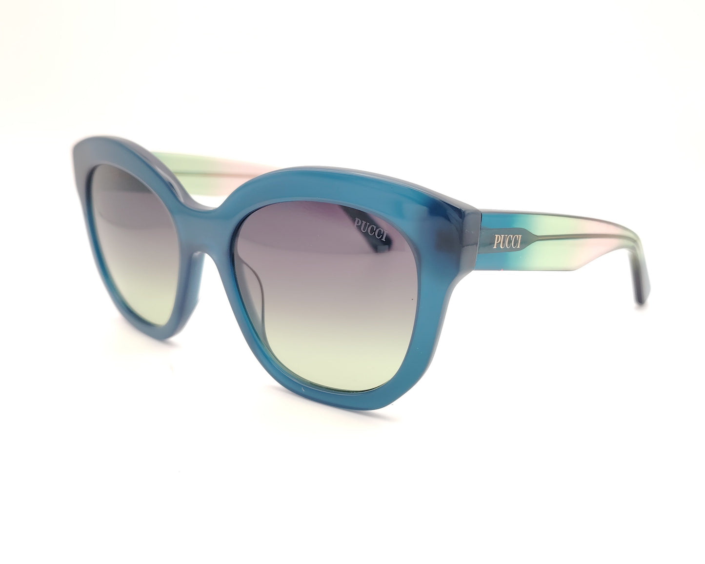 gafas de sol emilio pucci ep 254 90b azules oversize con lentes degradadas y varillas multicolor