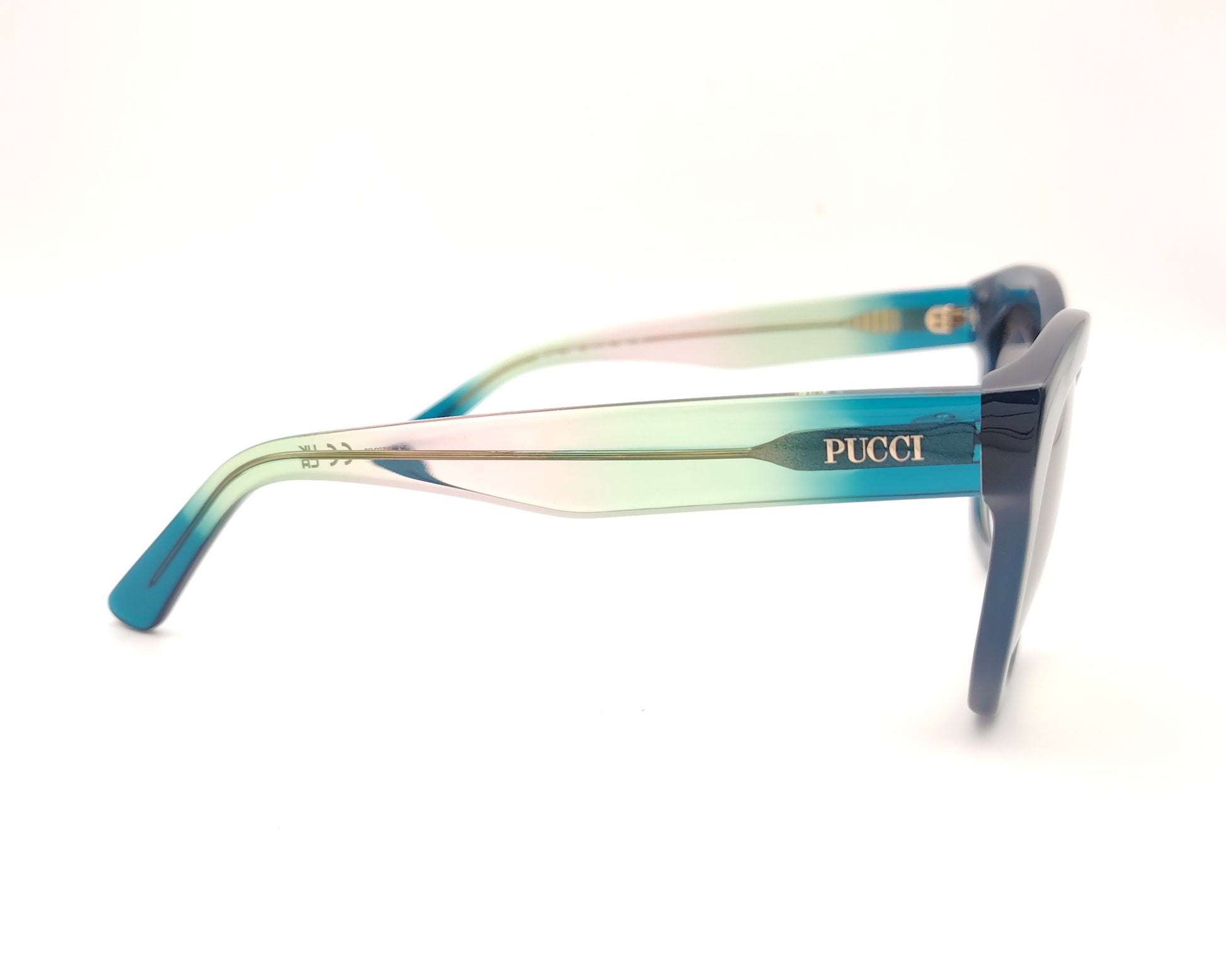 gafas de sol emilio pucci ep 254 90b azules oversize con lentes degradadas y varillas multicolor