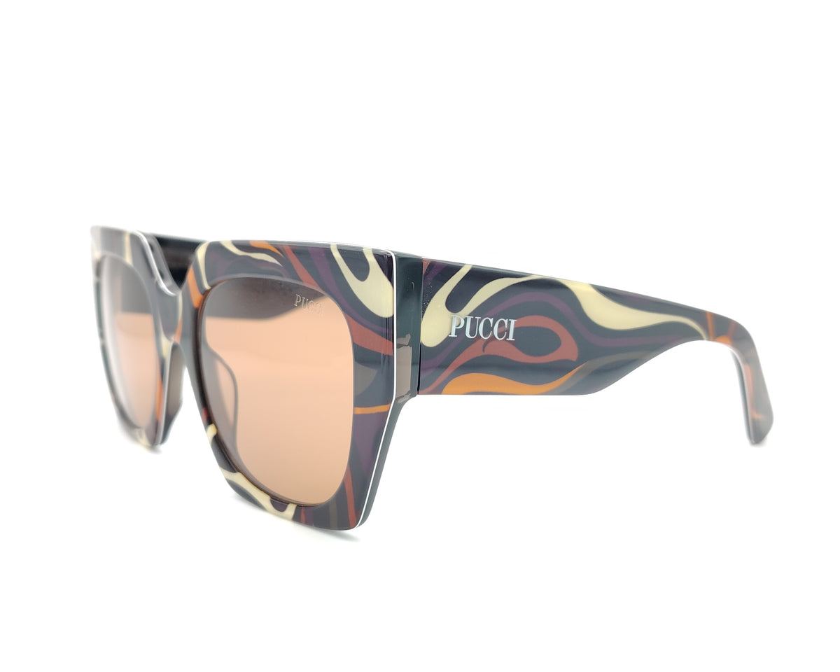 gafa de sol emilio pucci ep 262 fondo negro estampada en varios tonos con lentes marrones