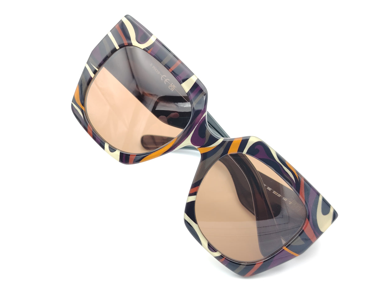 gafa de sol emilio pucci ep 262 fondo negro estampada en varios tonos con lentes marrones