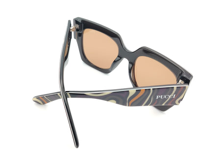 gafa de sol emilio pucci ep 262 fondo negro estampada en varios tonos con lentes marrones