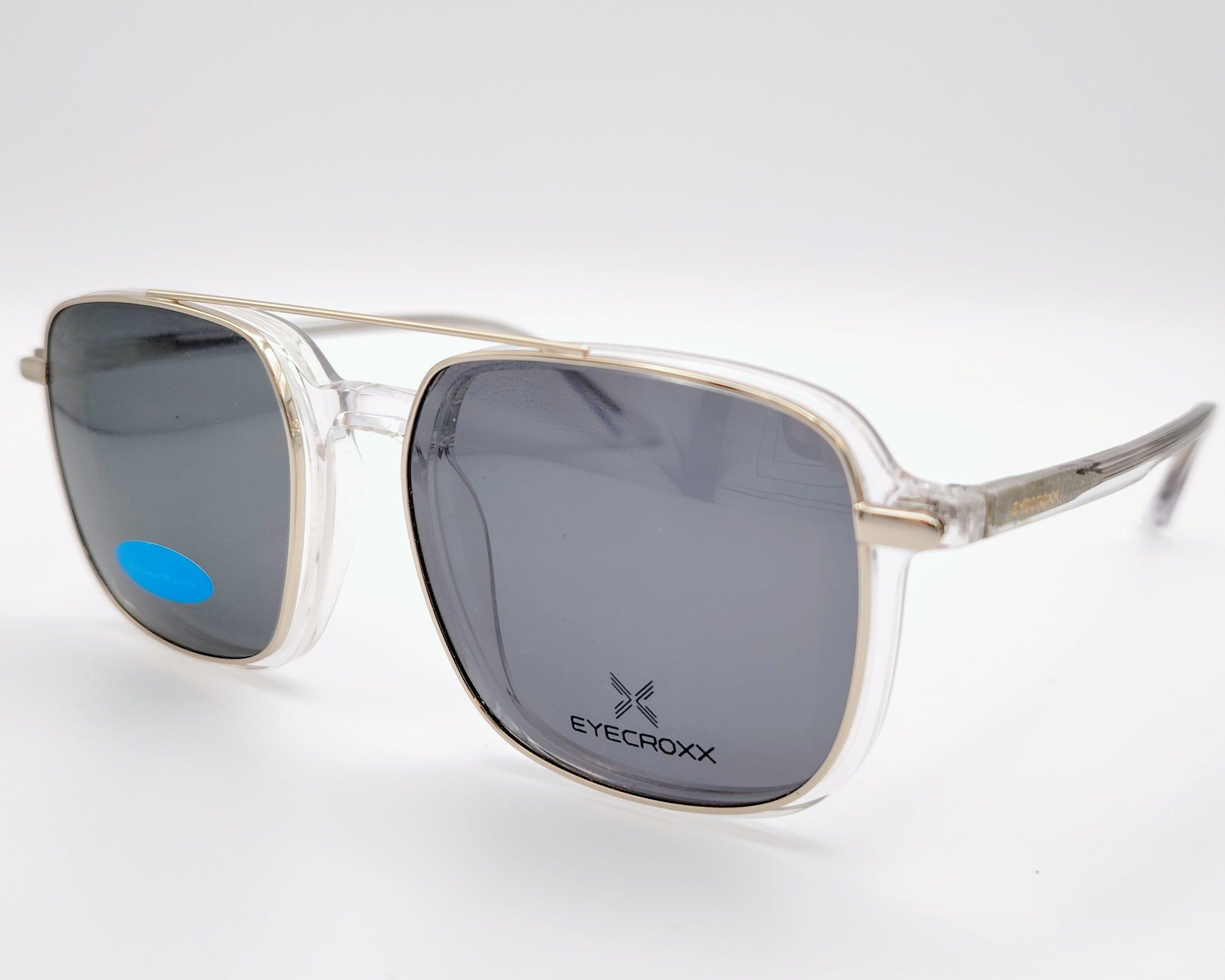 gafas eyecroxx ec634ad c2 montura geométrica transparente con clip solar magnético metálico polarizado 