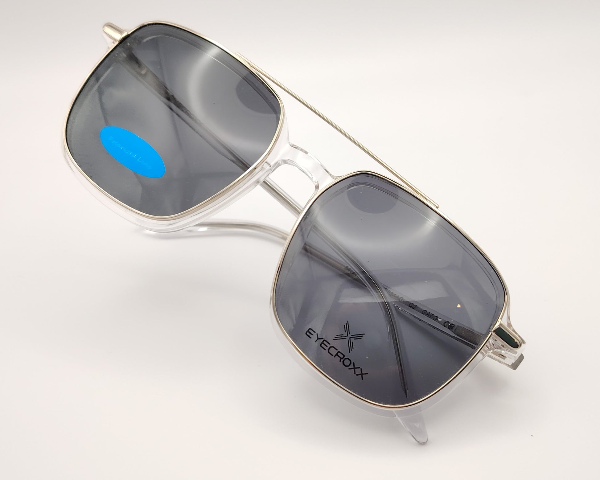 gafas eyecroxx ec634ad c2 montura geométrica transparente con clip solar magnético metálico polarizado 