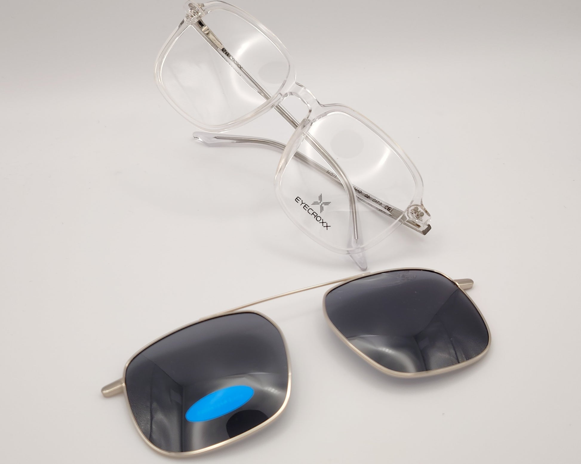 gafas eyecroxx ec634ad c2 montura geométrica transparente con clip solar magnético metálico polarizado 