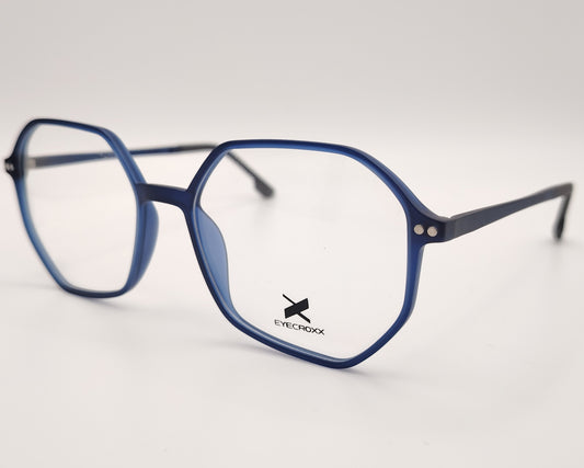 gafas eyecroxx ec645ud c2 montura geométrica azul mate con clip solar magnético polarizado