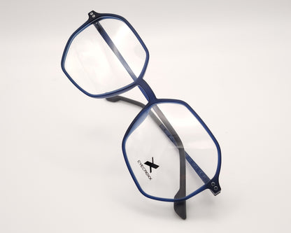 gafas eyecroxx ec645ud c2 montura geométrica azul mate con clip solar magnético polarizado