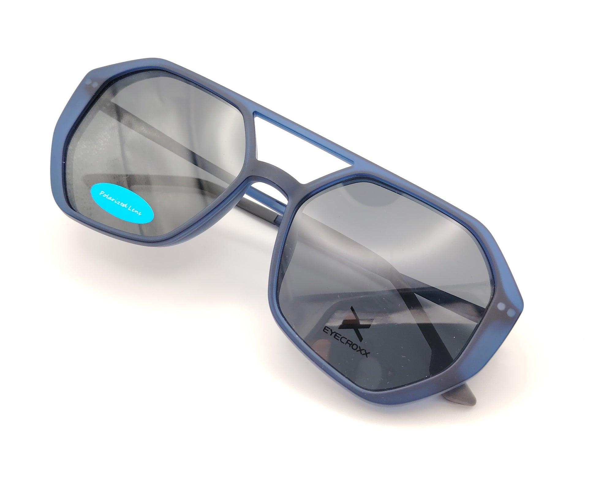 gafas eyecroxx ec645ud c2 montura geométrica azul mate con clip solar magnético polarizado