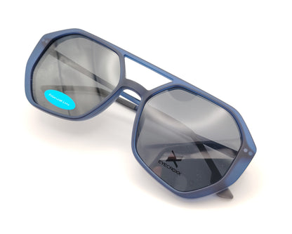 gafas eyecroxx ec645ud c2 montura geométrica azul mate con clip solar magnético polarizado