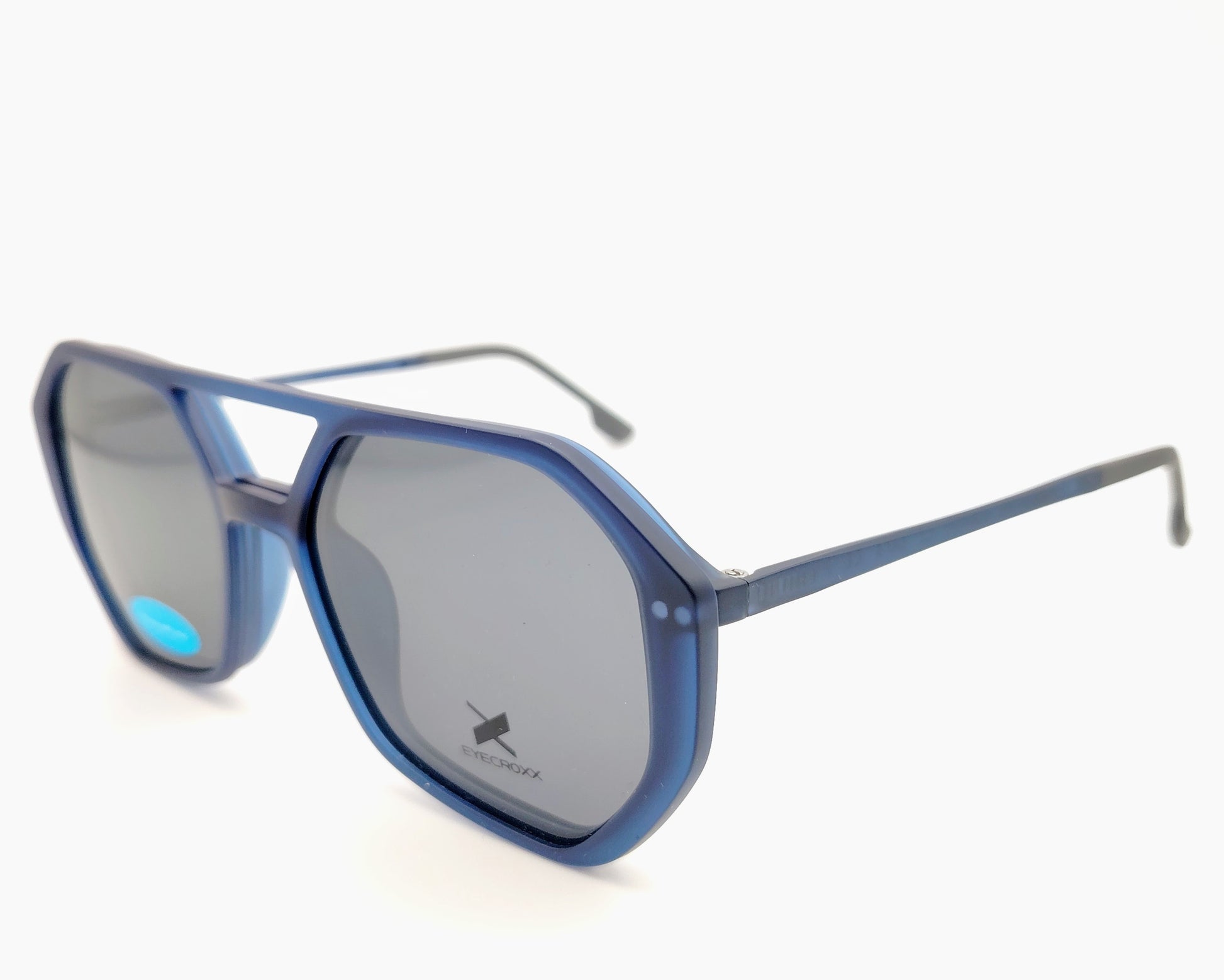 gafas eyecroxx ec645ud c2 montura geométrica azul mate con clip solar magnético polarizado