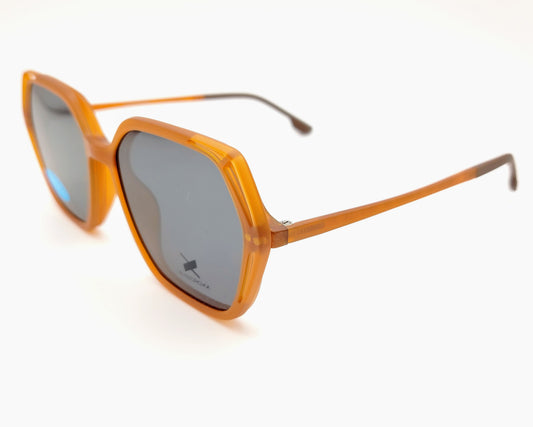 gafas eyecroxx ec646ud c3 montura geométrica extra ligera, color mostaza mate con clip solar polarizado