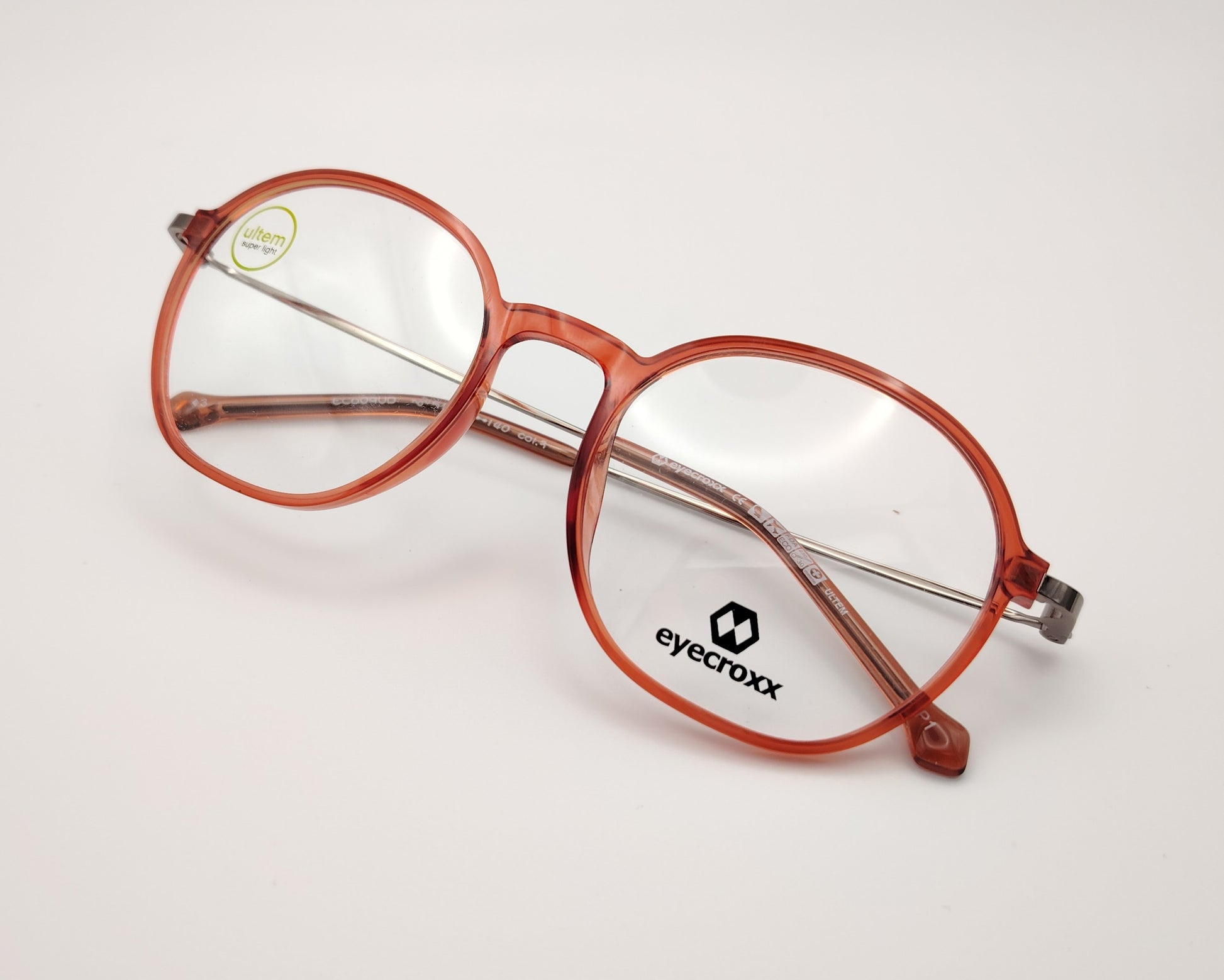 gafas eyecroxx ec609 c3 montura geométrica redondeada  color naranja suave con clip solar magnético metálico polarizado