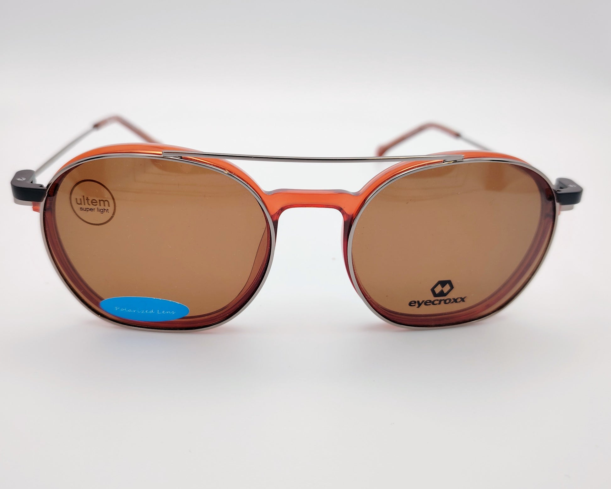 gafas eyecroxx ec609 c3 montura geométrica redondeada  color naranja suave con clip solar magnético metálico polarizado