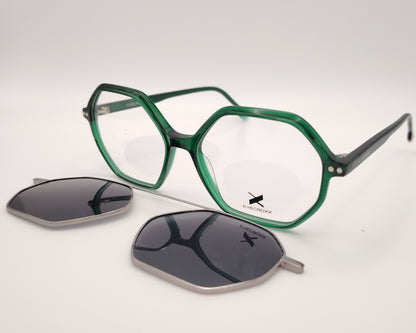 gafas eyecroxx ec649 c3 montura geométrica hexagonal verde con clip solar magnético metálico polarizado 