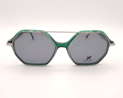 gafas eyecroxx ec649 c3 montura geométrica hexagonal verde con clip solar magnético metálico polarizado 