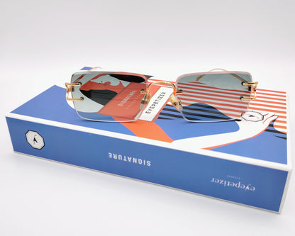 eyepetizer dillinger c 4-25 gafas de sol sin montura con lentes rectangulares degradadas en verde detalles metálicos dorados