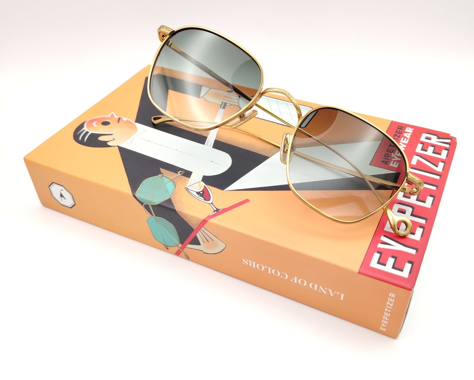 eyepetizer jondal c 4-25 gafas de sol metálicas en color dorado con lentes degradadas en tono verde diseño ligero y elegante