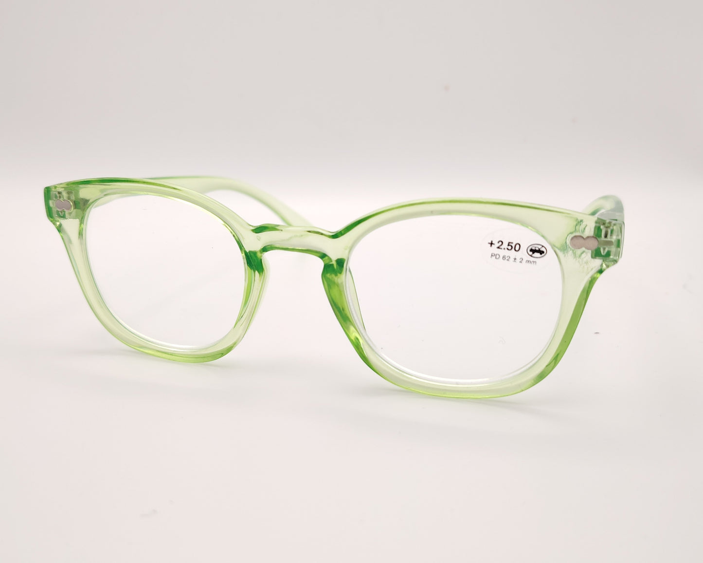 gafas premontadas para lectura en pasta color verde manzana traslúcido +2.50 dioptrias