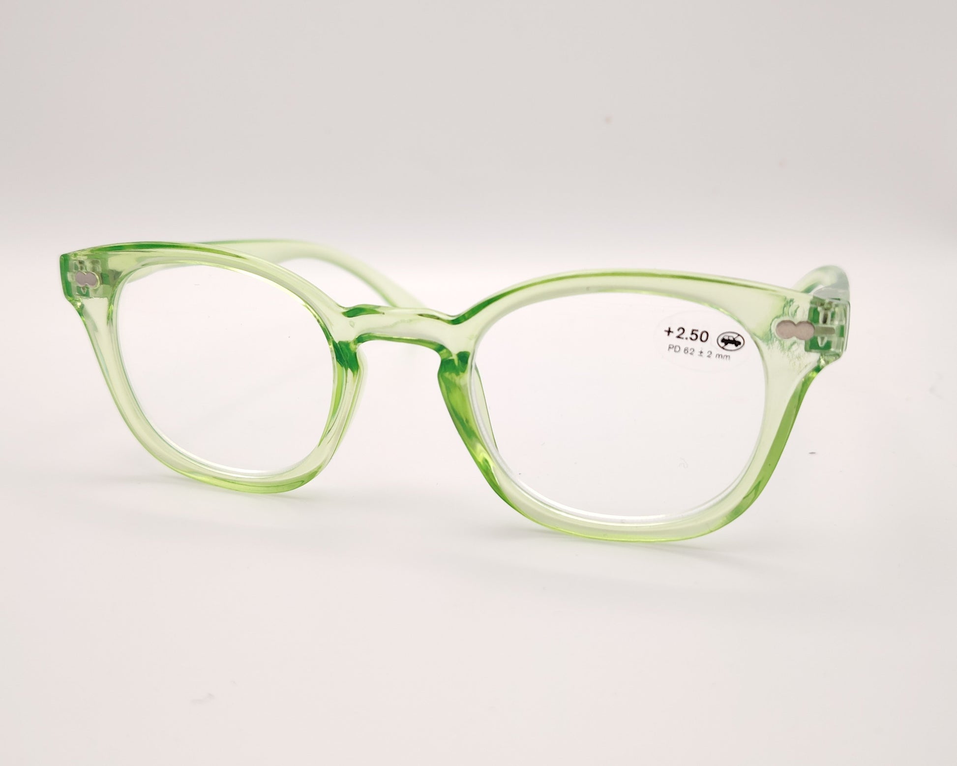 gafas premontadas para lectura en pasta color verde manzana traslúcido +2.50 dioptrias