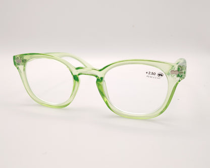 gafas premontadas para lectura en pasta color verde manzana traslúcido +2.50 dioptrias
