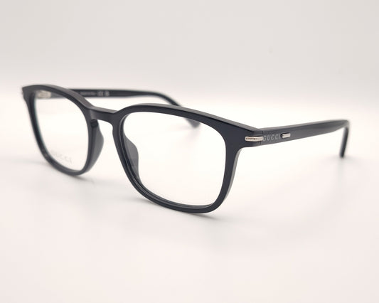 gafas gucci negras rectangulares con logo metálico en las varillas