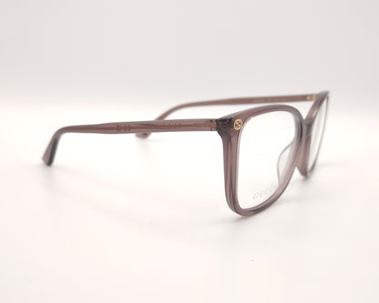 gafas gucci color malva con forma mariposa y detalles dorados