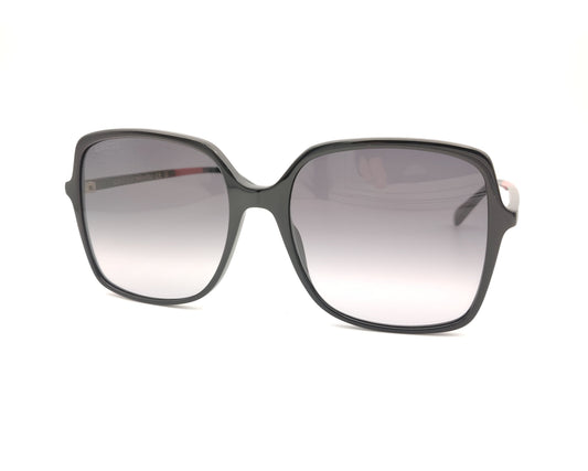 gafas de sol gucci cuadradas oversize negras con lentes grises y varillas con franjas verde rojo verde
