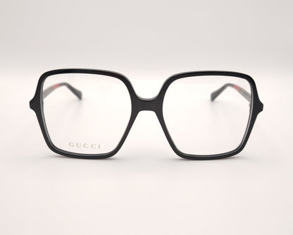 gafas gucci negras cuadradas oversize con varillas verdes rojas y negras