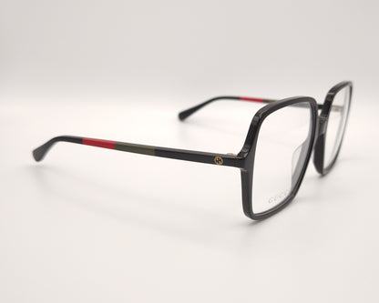 gafas gucci negras cuadradas oversize con varillas verdes rojas y negras