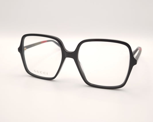 gafas gucci negras cuadradas oversize con varillas verdes rojas y negras