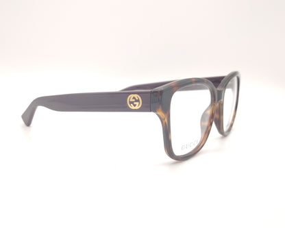 gafas graduadas gucci con frontal carey y patillas berenjena con logo dorado