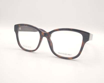 gafas graduadas gucci con frontal carey y patillas berenjena con logo dorado