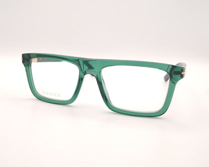 gafas graduadas gucci verdes con montura cuadrada y detalle dorado en la varilla