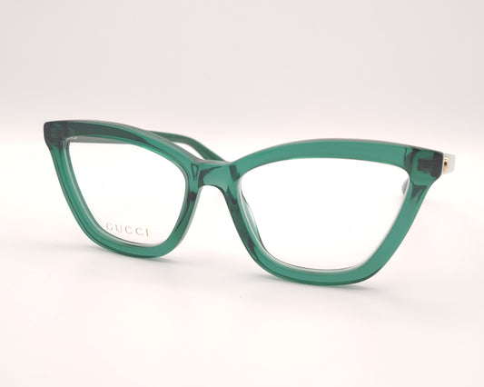 gafas gucci verdes translúcidas con forma cat eye 