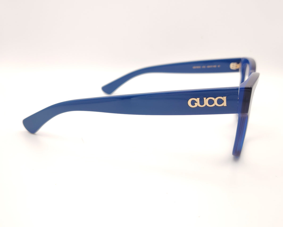gafas cuadradas de pasta gucci en azul con logo en las varillas