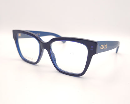 gafas cuadradas de pasta gucci en azul con logo en las varillas