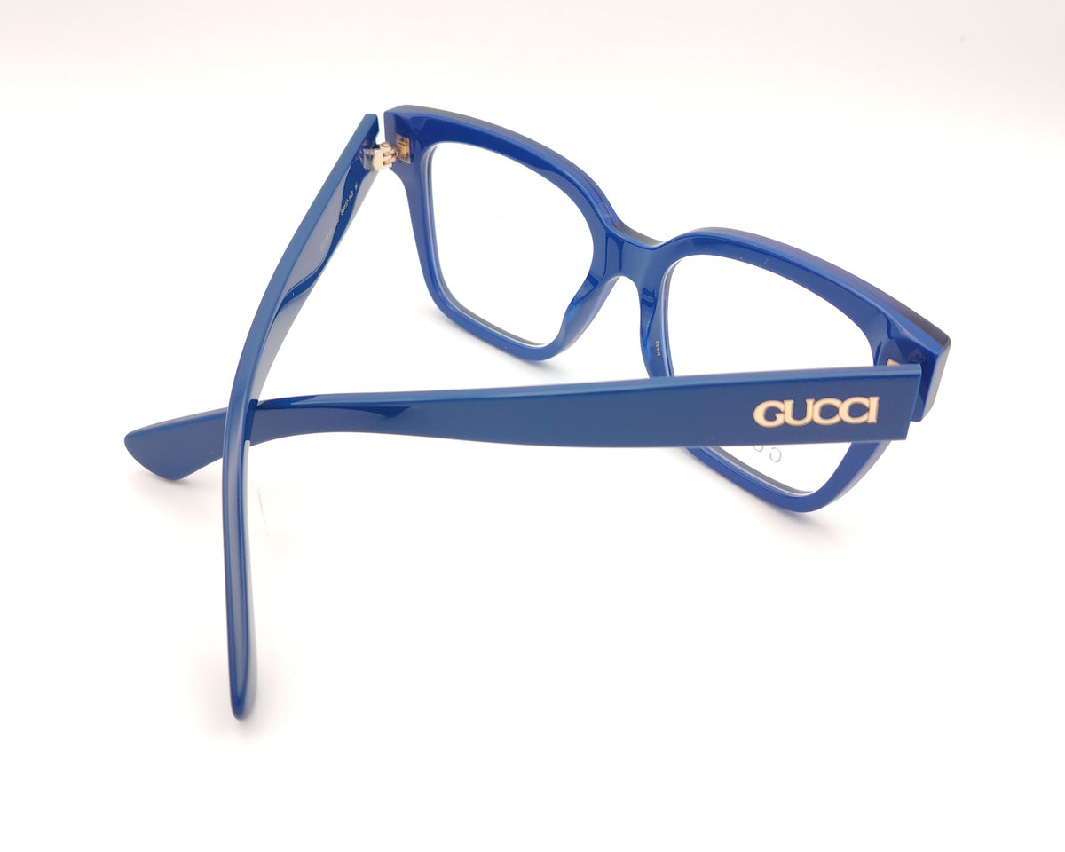 gafas cuadradas de pasta gucci en azul con logo en las varillas