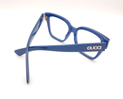 gafas cuadradas de pasta gucci en azul con logo en las varillas