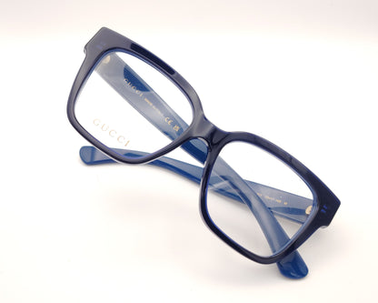 gafas cuadradas de pasta gucci en azul con logo en las varillas