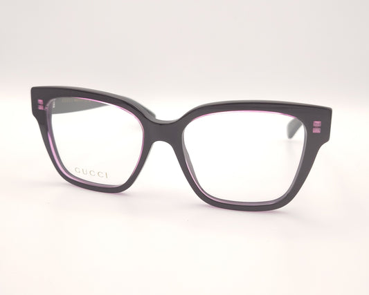 gafas cuadradas gucci en negro y berenjena traslúcido con logo en las varillas