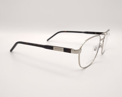 gafas metálicas gucci forma aviador en color plata con varillas negras de pasta