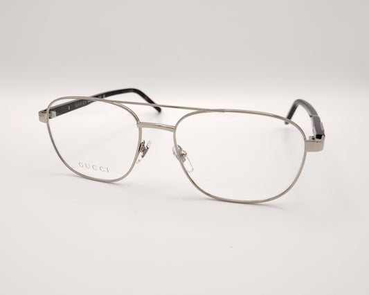 gafas metálicas gucci forma aviador en color plata con varillas negras de pasta