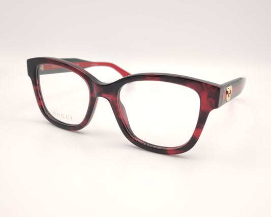 gafas gucci gg1863o 003 cuadradas en acetato rojo vino jaspeado con logo dorado en varilla