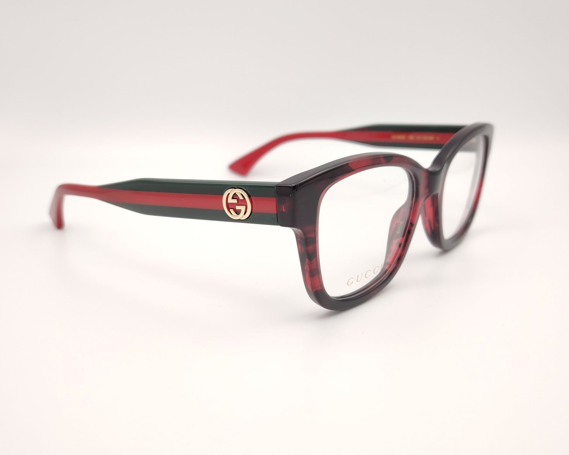 gafas gucci gg1863o 003 cuadradas en acetato rojo vino con logo dorado en varilla