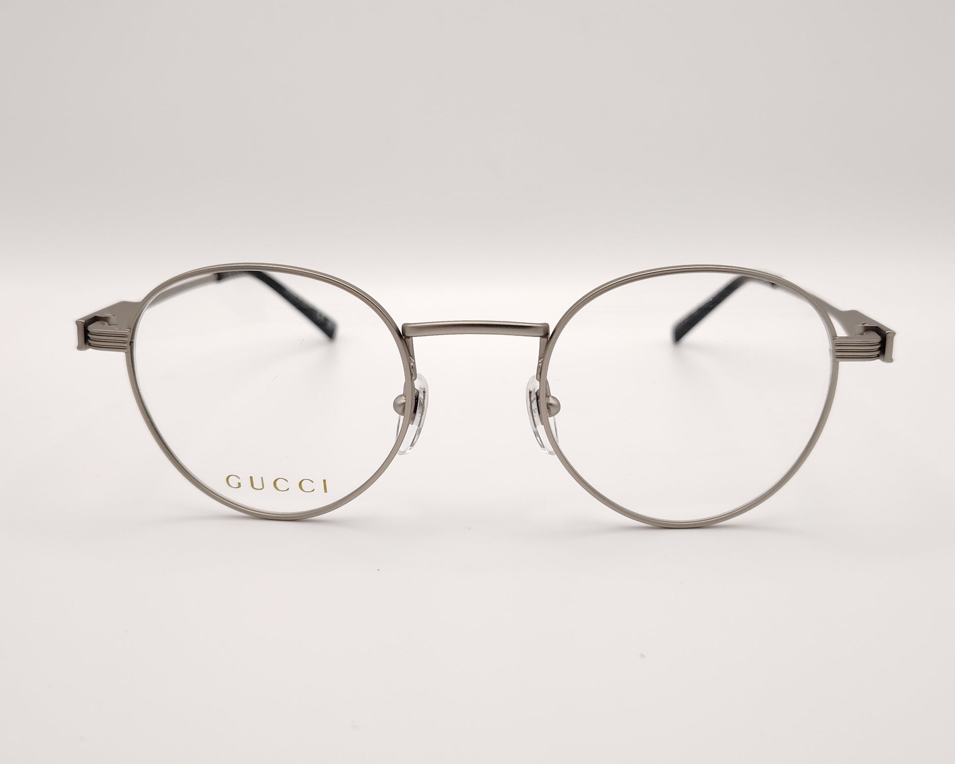 gafas gucci redondas de metal  plateado mate 