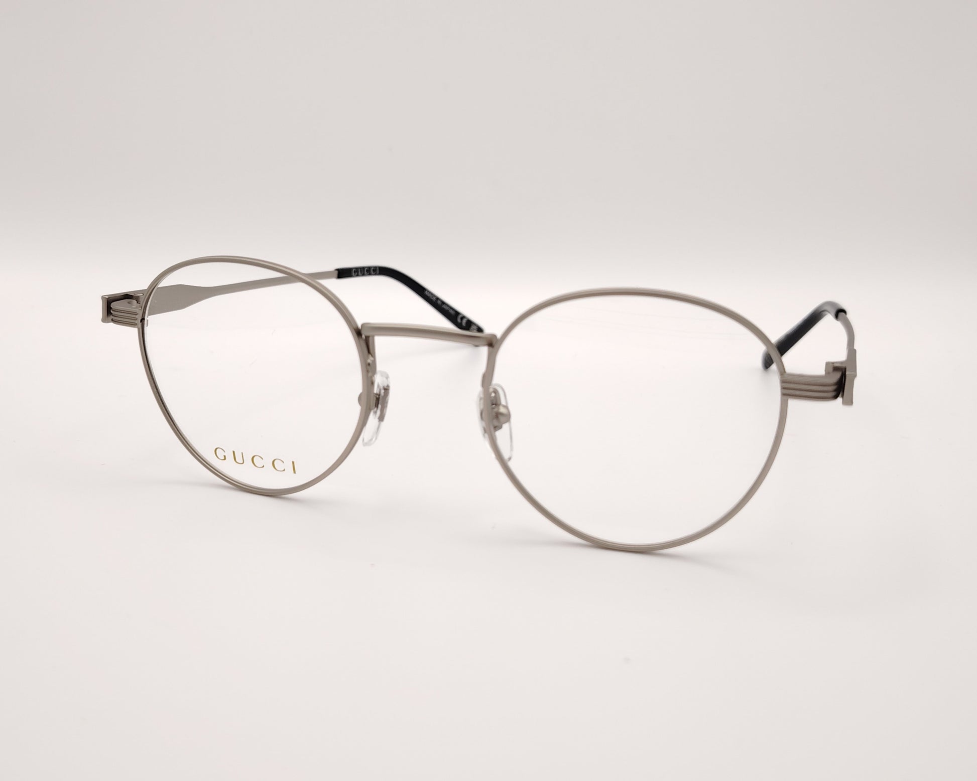 gafas gucci redondas de metal  plateado mate
