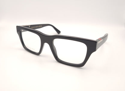 gafas gucci gg1889o 001 rectangulares en acetato negro con detalle metálico en varilla

