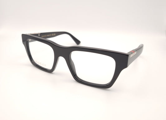 gafas gucci gg1889o 001 rectangulares en acetato negro con detalle metálico en varilla

